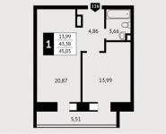 1-комнатная квартира площадью 45 кв.м, поселок Отрадное, 17 | цена 4 483 800 руб. | www.metrprice.ru