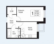 1-комнатная квартира площадью 37.6 кв.м,  | цена 2 971 866 руб. | www.metrprice.ru