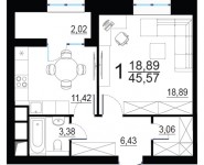 1-комнатная квартира площадью 45.57 кв.м, улица Берзарина, 28Ак3 | цена 9 838 710 руб. | www.metrprice.ru