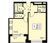 1-комнатная квартира площадью 43.1 кв.м, Автозаводская улица, 23к3 | цена 7 856 960 руб. | www.metrprice.ru