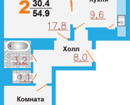 2-комнатная квартира площадью 54.9 кв.м, | цена 3 348 900 руб. | www.metrprice.ru