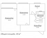 2-комнатная квартира площадью 49 кв.м, микрорайон Лесхоза, 1 | цена 2 100 000 руб. | www.metrprice.ru