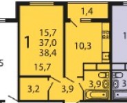 1-комнатная квартира площадью 38.4 кв.м, Производственная улица, вл6 | цена 4 874 650 руб. | www.metrprice.ru