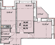 2-комнатная квартира площадью 56.76 кв.м, г.Солнечногоск, ул.Обуховская, д.50 | цена 3 632 640 руб. | www.metrprice.ru