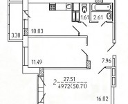 2-комнатная квартира площадью 50.71 кв.м, Почтовая улица, 36 | цена 3 397 570 руб. | www.metrprice.ru