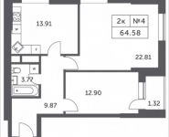 2-комнатная квартира площадью 64.58 кв.м, Мякининское шоссе, 4, корп.4 | цена 6 235 199 руб. | www.metrprice.ru
