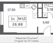 1-комнатная квартира площадью 26.88 кв.м, Мякининское шоссе, 4, корп.4 | цена 2 872 934 руб. | www.metrprice.ru