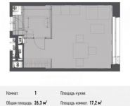 1-комнатная квартира площадью 26.3 кв.м, Северный кв-л, 19 | цена 1 841 000 руб. | www.metrprice.ru