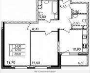 2-комнатная квартира площадью 70 кв.м, 1-я Мясниковская улица, вл2 | цена 19 536 716 руб. | www.metrprice.ru