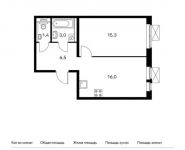 1-комнатная квартира площадью 42.2 кв.м, | цена 4 806 580 руб. | www.metrprice.ru