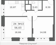 2-комнатная квартира площадью 56.03 кв.м, Мякининское шоссе, 4 | цена 6 096 064 руб. | www.metrprice.ru