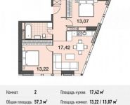 2-комнатная квартира площадью 57.3 кв.м,  | цена 11 674 933 руб. | www.metrprice.ru