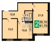 2-комнатная квартира площадью 62 кв.м,  | цена 3 399 000 руб. | www.metrprice.ru