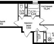 2-комнатная квартира площадью 55.4 кв.м, д.1 | цена 6 614 760 руб. | www.metrprice.ru