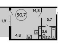 1-комнатная квартира площадью 30.7 кв.м, посёлок Коммунарка, 1 | цена 4 454 116 руб. | www.metrprice.ru