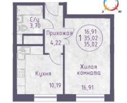 1-комнатная квартира площадью 35.02 кв.м, Бородинский б-р, 12 | цена 2 726 500 руб. | www.metrprice.ru