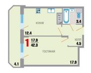 1-комнатная квартира площадью 42.3 кв.м, улица Липовая Аллея, д.12 | цена 2 876 400 руб. | www.metrprice.ru