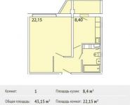 1-комнатная квартира площадью 43.2 кв.м, Высотная ул, 3 | цена 2 651 394 руб. | www.metrprice.ru