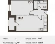 1-комнатная квартира площадью 42.7 кв.м,  | цена 8 027 600 руб. | www.metrprice.ru