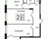 2-комнатная квартира площадью 61.47 кв.м, Щелково платф, 1 | цена 3 861 423 руб. | www.metrprice.ru