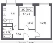 2-комнатная квартира площадью 47.03 кв.м, Мякининское шоссе, 4 | цена 4 581 662 руб. | www.metrprice.ru