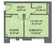 1-комнатная квартира площадью 34 кв.м, Бочарова ул. | цена 2 400 000 руб. | www.metrprice.ru