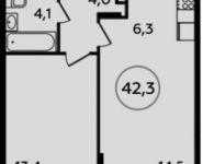 2-комнатная квартира площадью 42.3 кв.м,  | цена 5 101 457 руб. | www.metrprice.ru