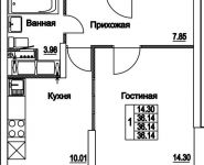 1-комнатная квартира площадью 36.14 кв.м, улица Муравская 2-я, д.25 | цена 4 276 778 руб. | www.metrprice.ru