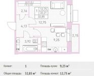 1-комнатная квартира площадью 32.85 кв.м, Калинина ул, 8 | цена 3 613 500 руб. | www.metrprice.ru