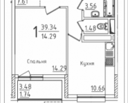 1-комнатная квартира площадью 39.34 кв.м, Михайлова, 31, корп.31 | цена 5 758 310 руб. | www.metrprice.ru