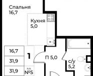 1-комнатная квартира площадью 31.9 кв.м, д.1 | цена 3 987 500 руб. | www.metrprice.ru