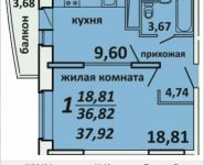 1-комнатная квартира площадью 36.8 кв.м, Садовая ул., 3 | цена 2 420 640 руб. | www.metrprice.ru