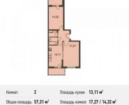 2-комнатная квартира площадью 57.3 кв.м в ЖК «Позитив»,  | цена 5 676 046 руб. | www.metrprice.ru