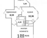 1-комнатная квартира площадью 45 кв.м, Народная ул., 23 | цена 3 125 289 руб. | www.metrprice.ru