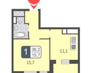 1-комнатная квартира площадью 36.2 кв.м, Базовская улица, д.15 | цена 4 501 000 руб. | www.metrprice.ru