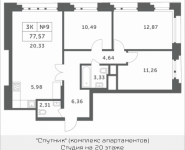 3-комнатная квартира площадью 77.57 кв.м, Раздоры, корп.1 | цена 6 345 226 руб. | www.metrprice.ru