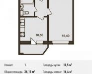 1-комнатная квартира площадью 36.2 кв.м,  | цена 2 494 350 руб. | www.metrprice.ru