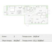 2-комнатная квартира площадью 64.28 кв.м, Калинина ул, 8 | цена 5 495 940 руб. | www.metrprice.ru