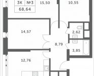 3-комнатная квартира площадью 68.64 кв.м, Мякининское шоссе, 4 | цена 7 639 632 руб. | www.metrprice.ru