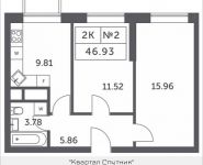 2-комнатная квартира площадью 46.93 кв.м, Мякининское шоссе, 4 | цена 4 802 816 руб. | www.metrprice.ru