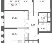 3-комнатная квартира площадью 68.18 кв.м, Мякининское шоссе, 4 | цена 10 038 823 руб. | www.metrprice.ru