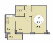 2-комнатная квартира площадью 38.5 кв.м, ул. Чехова, 6 | цена 2 079 000 руб. | www.metrprice.ru