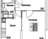 1-комнатная квартира площадью 36.19 кв.м, улица Муравская 2-я, д.25 | цена 4 246 216 руб. | www.metrprice.ru