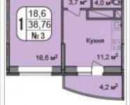 1-комнатная квартира площадью 38.76 кв.м, Чечерский проезд, 126 | цена 4 796 433 руб. | www.metrprice.ru