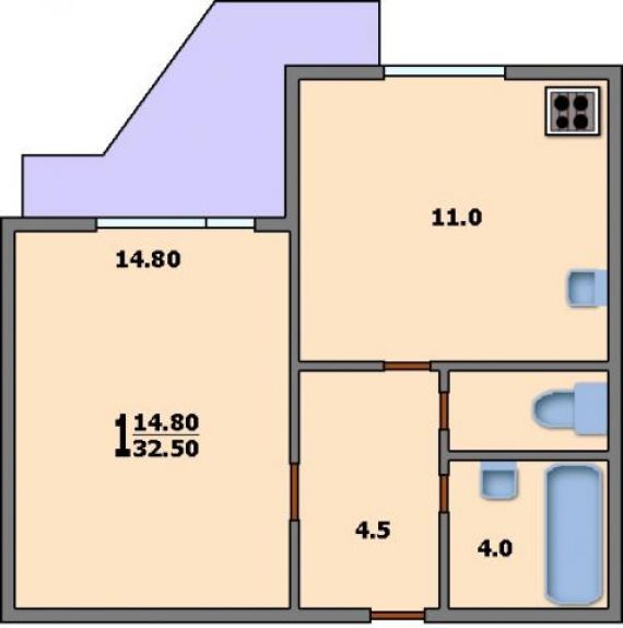 Продам 1-комнатную - дубнинская д 2. к 6, 35 кв.м. на 4 этаж.