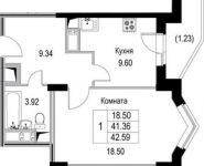 1-комнатная квартира площадью 42.59 кв.м в Микрорайон "Богородский", Щелково платф, 1 | цена 2 747 055 руб. | www.metrprice.ru
