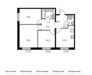 3-комнатная квартира площадью 67.1 кв.м, Ясеневая ул, 12к3 | цена 12 634 930 руб. | www.metrprice.ru