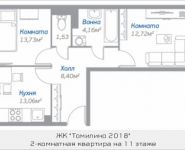 2-комнатная квартира площадью 54.99 кв.м, Новорязанское шоссе, 15, корп.15 | цена 3 991 174 руб. | www.metrprice.ru