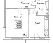 1-комнатная квартира площадью 37.81 кв.м, 2-я Муравская | цена 5 591 100 руб. | www.metrprice.ru