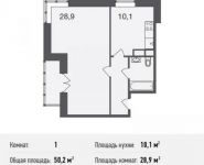 1-комнатная квартира площадью 50.2 кв.м, Весенняя ул., 4 | цена 4 745 155 руб. | www.metrprice.ru